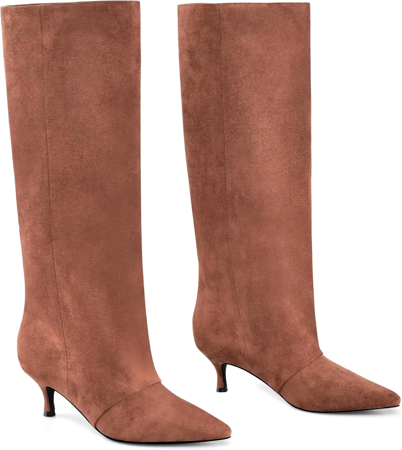 MIRAAZZURRA Knee High Boots Kitten Heel Tall Boots Low Heel Pointed Toe Pull on Slouchy Fashion Long Boots for Women