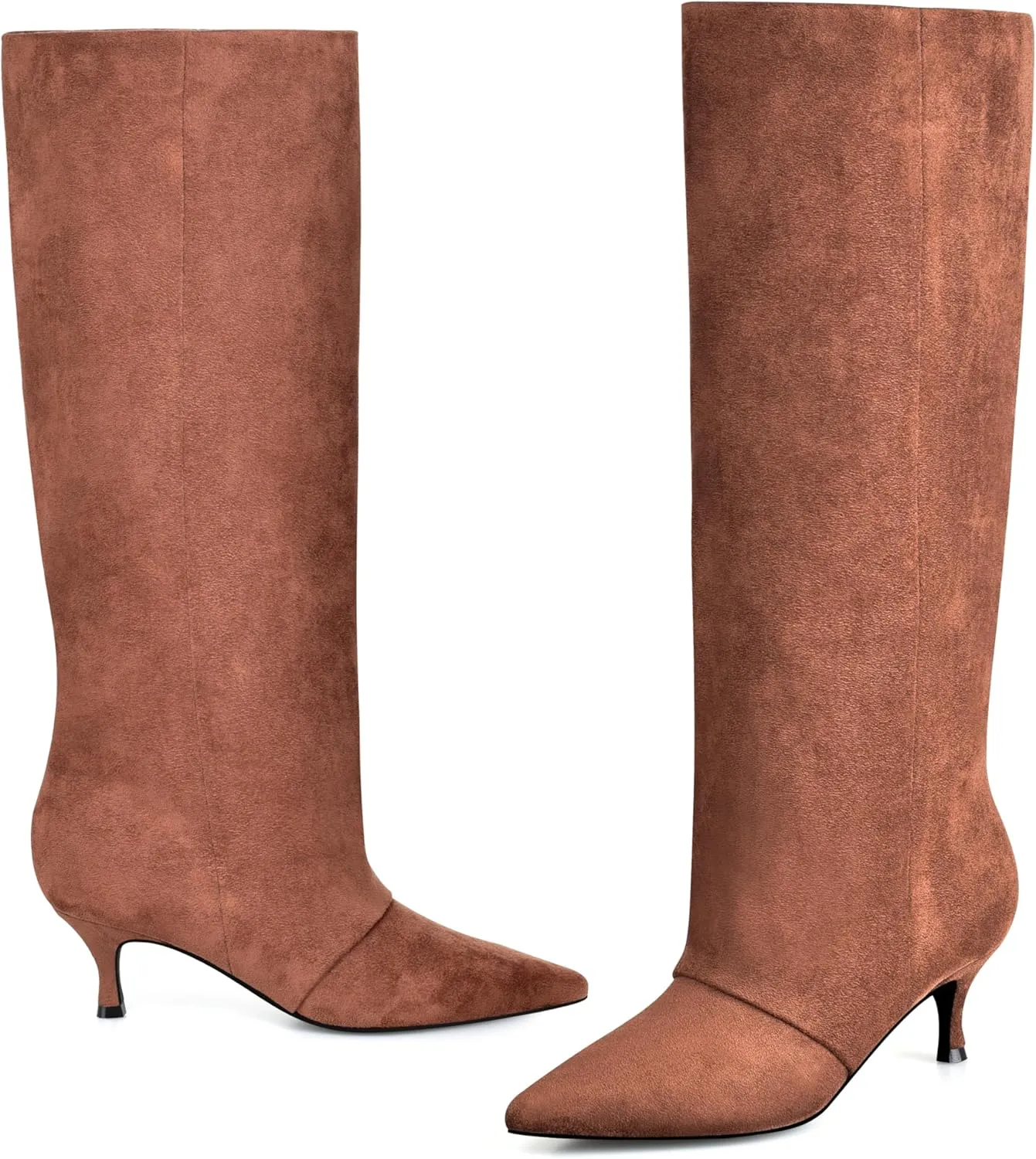 MIRAAZZURRA Knee High Boots Kitten Heel Tall Boots Low Heel Pointed Toe Pull on Slouchy Fashion Long Boots for Women