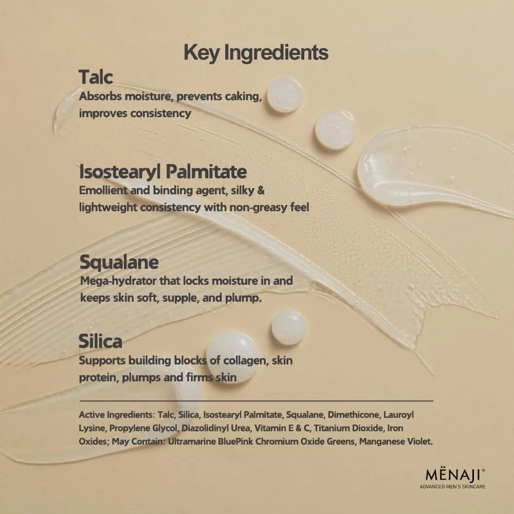 MËNAJI Anti-Shine Powder (HDPV) - Anti-Shine Face Make-Up for Men - Natural Looking Makeup - Mens Cosmetics - Light