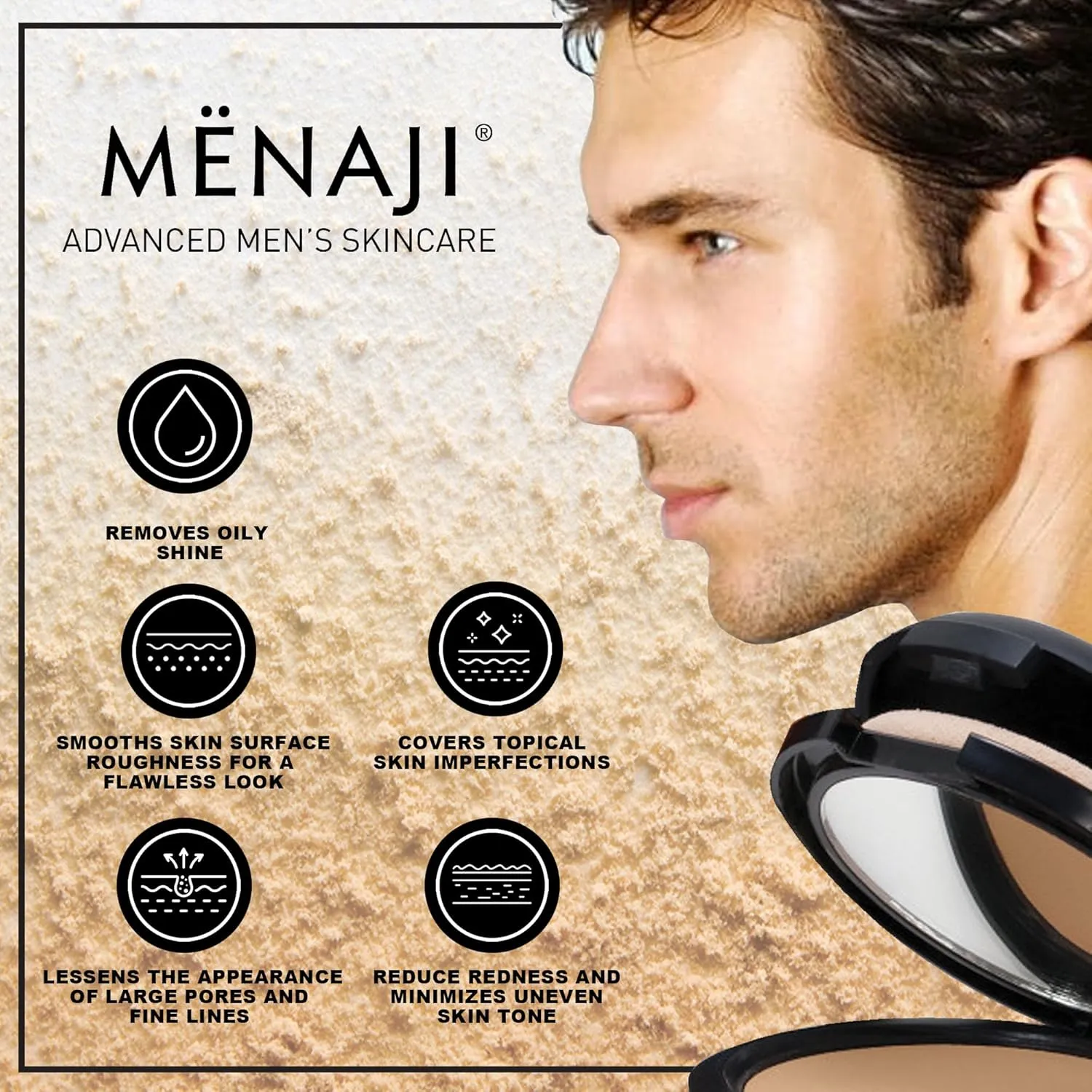 MËNAJI Anti-Shine Powder (HDPV) - Anti-Shine Face Make-Up for Men - Natural Looking Makeup - Mens Cosmetics - Light