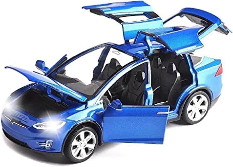 Model X Diecast Car Toy, 1:32 Scale Zinc Alloy Model Car, Pull Back Vehicles with Opening Doors & Light, Mini Collectible Toy Car for Toddlers