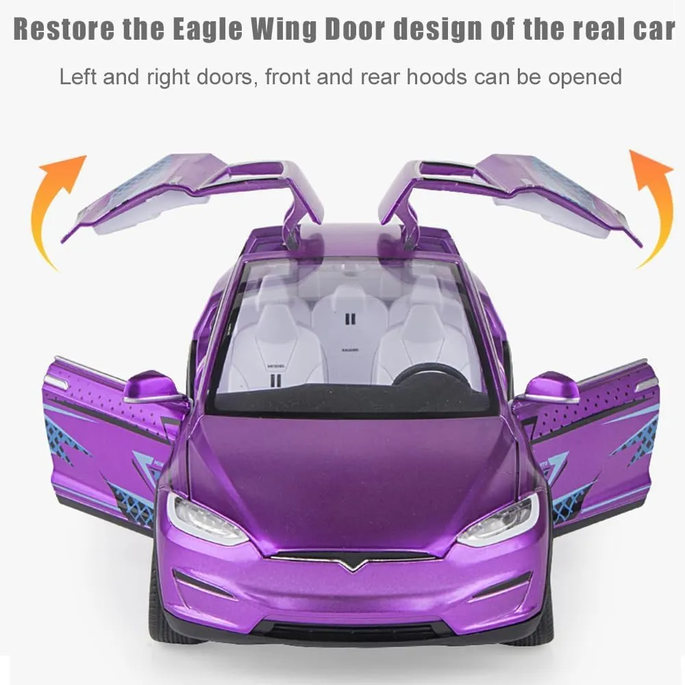 Model X Toy Car 1/24 Diecast Model X Model Car Pull Back Vehicles with Sound and Light, Eagle Wing Door, Big Model X Diecast Car Model Toy Suitable for Kids Adults Birthday Gift