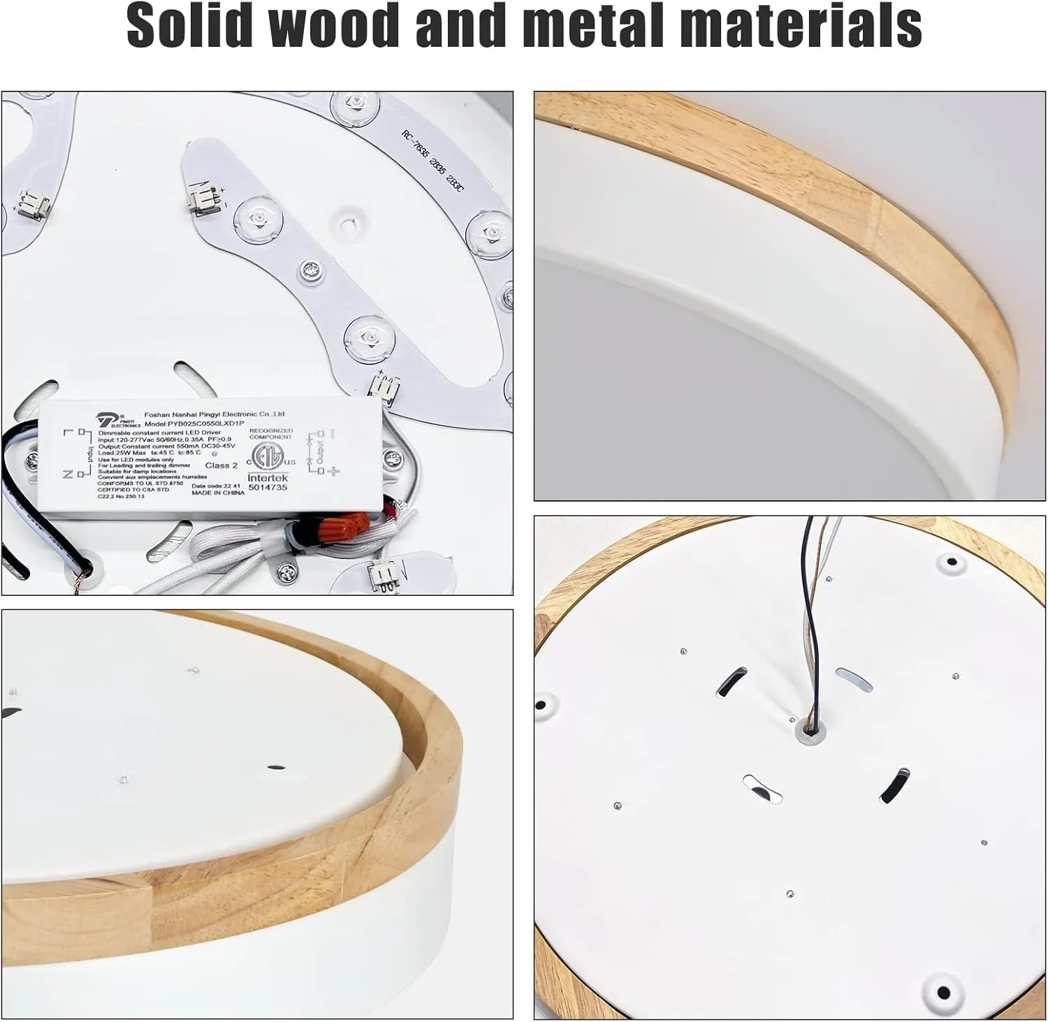Modern Dimmable LED Close to Ceiling Light Minimalist Wood Oak Flush Mount Ceiling Light Fixture Circle Lighting with Lampshade for Bedroom Living Room Bathroom Laundry Room (White, 15.7'')