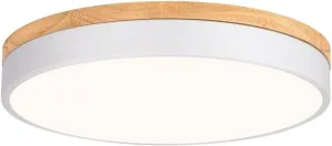 Modern Dimmable LED Close to Ceiling Light Minimalist Wood Oak Flush Mount Ceiling Light Fixture Circle Lighting with Lampshade for Bedroom Living Room Bathroom Laundry Room (White, 15.7'')