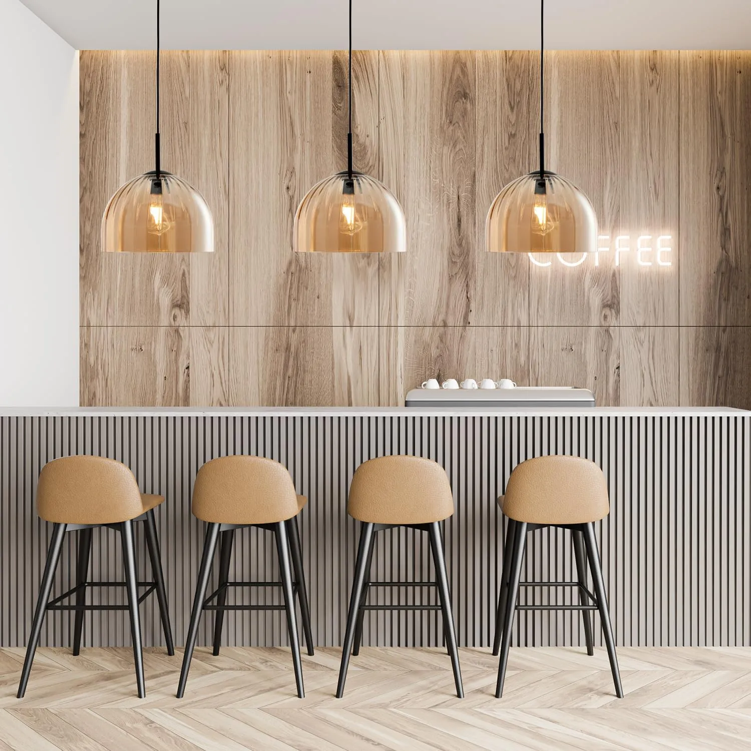Modern Dome Pendant Lighting Fixture Kitchen Island, 11.8 Inch Large Boho Chandelier, Rustic Farmhouse Industrial Hanging Ceiling Lamp with Amber Glass Bell Lampshade for Dining Room