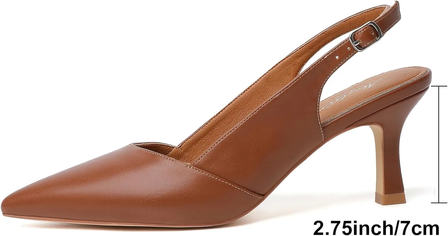 Mostrin Kitten Heels for Women Slingback Pointed Closed Toe Heels Women's Pumps Shoes for Wedding, Party, Commuting