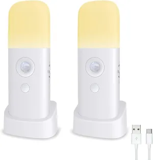 Motion Sensor Night Light Indoor, 2000mAh Battery Operated Lights, Cordless Table Lamps for Kids, 5 Stages Dimmable LED Nursery Night Lights for Bedroom, Bathroom, Hallway