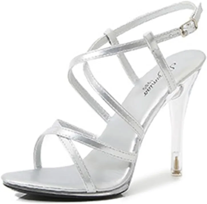 MRKEWUNEY Fashion Women Clear Stiletto Heel Sandals Ankle Strap Open Toe High Heel Sandals