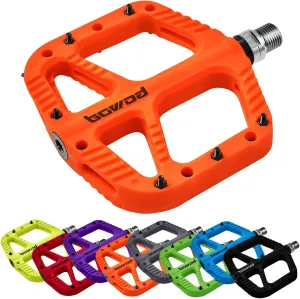 MTB Pedals Flat Mountain Bike Pedals Adult, Light and Wide Nylon Composite Bicycle Platform Pedal w Grippy Pins, 9/16" Cr-Mo Spindle 2 Bearings, Clipless Pedals for BMX Gravel Road E.Bike 9/16"