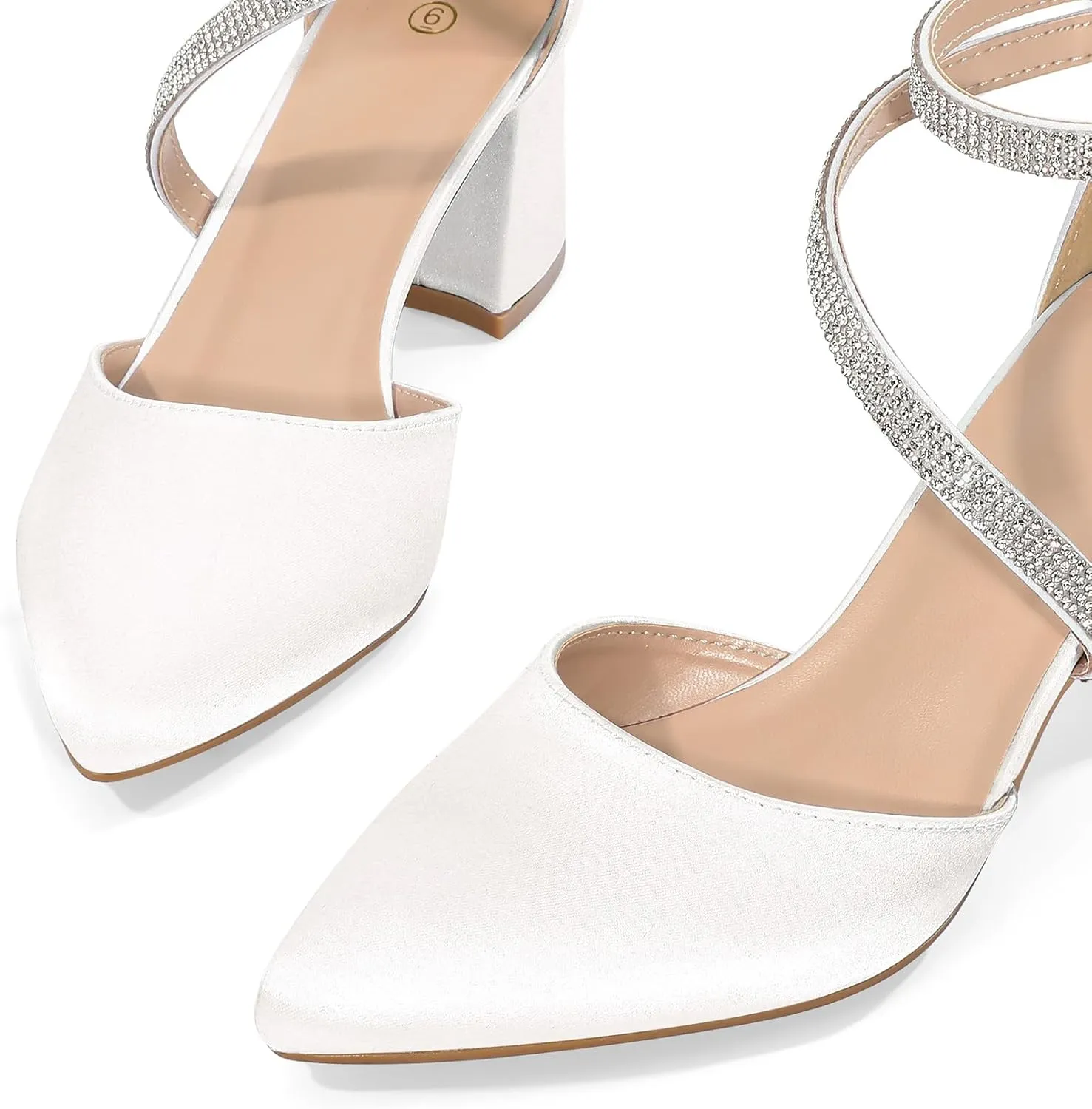 mysoft Women's Pumps Low Chunky Block Heels Pointed Toe Ankle Strap Across Instep Strap Party Wedding Dress Shoes