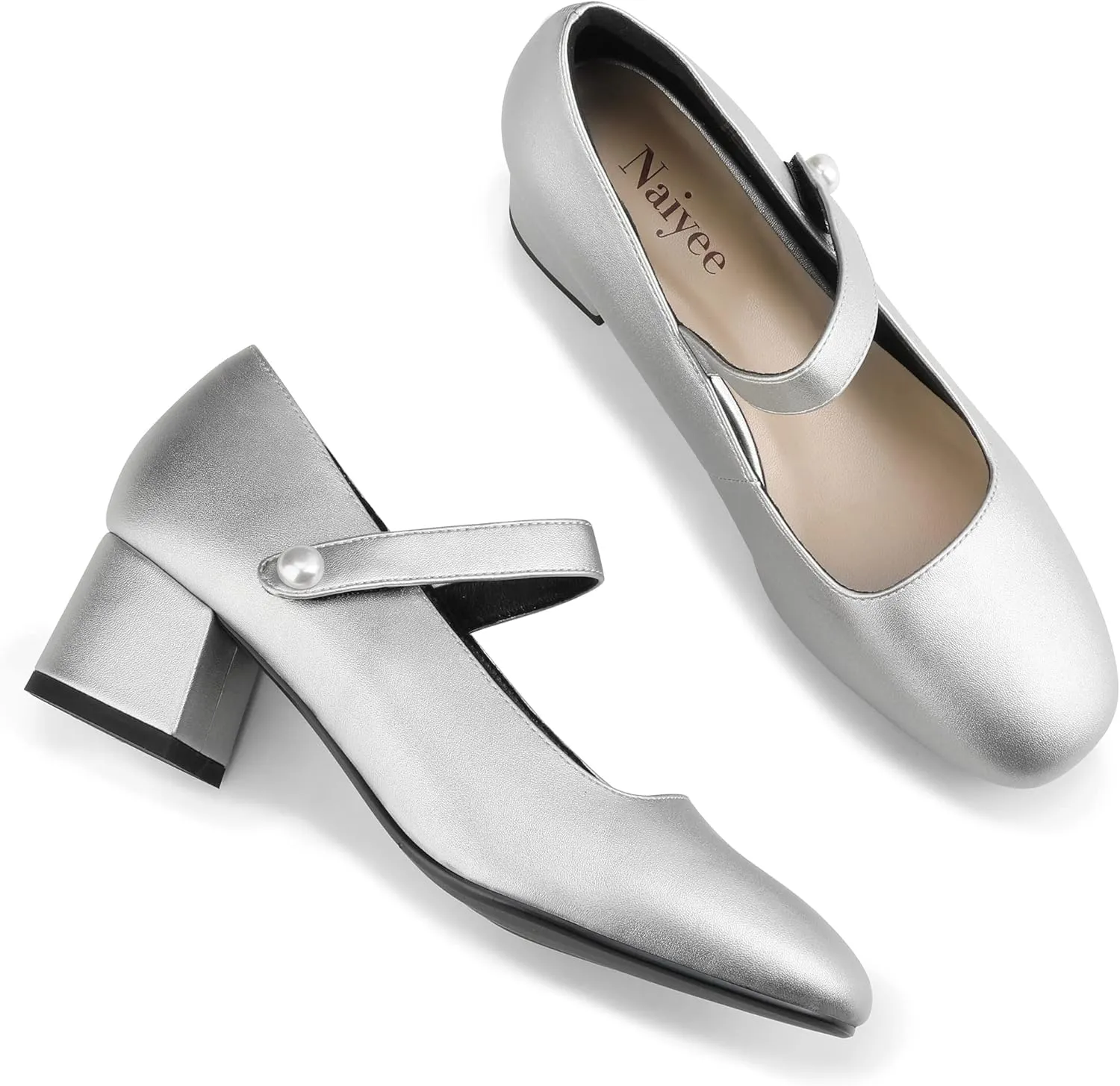 Naiyee Mary Jane Shoes Women Chunky Heel Ankle Strap Dress Shoes for Women Low Heels Close Rounded Toe Pumps