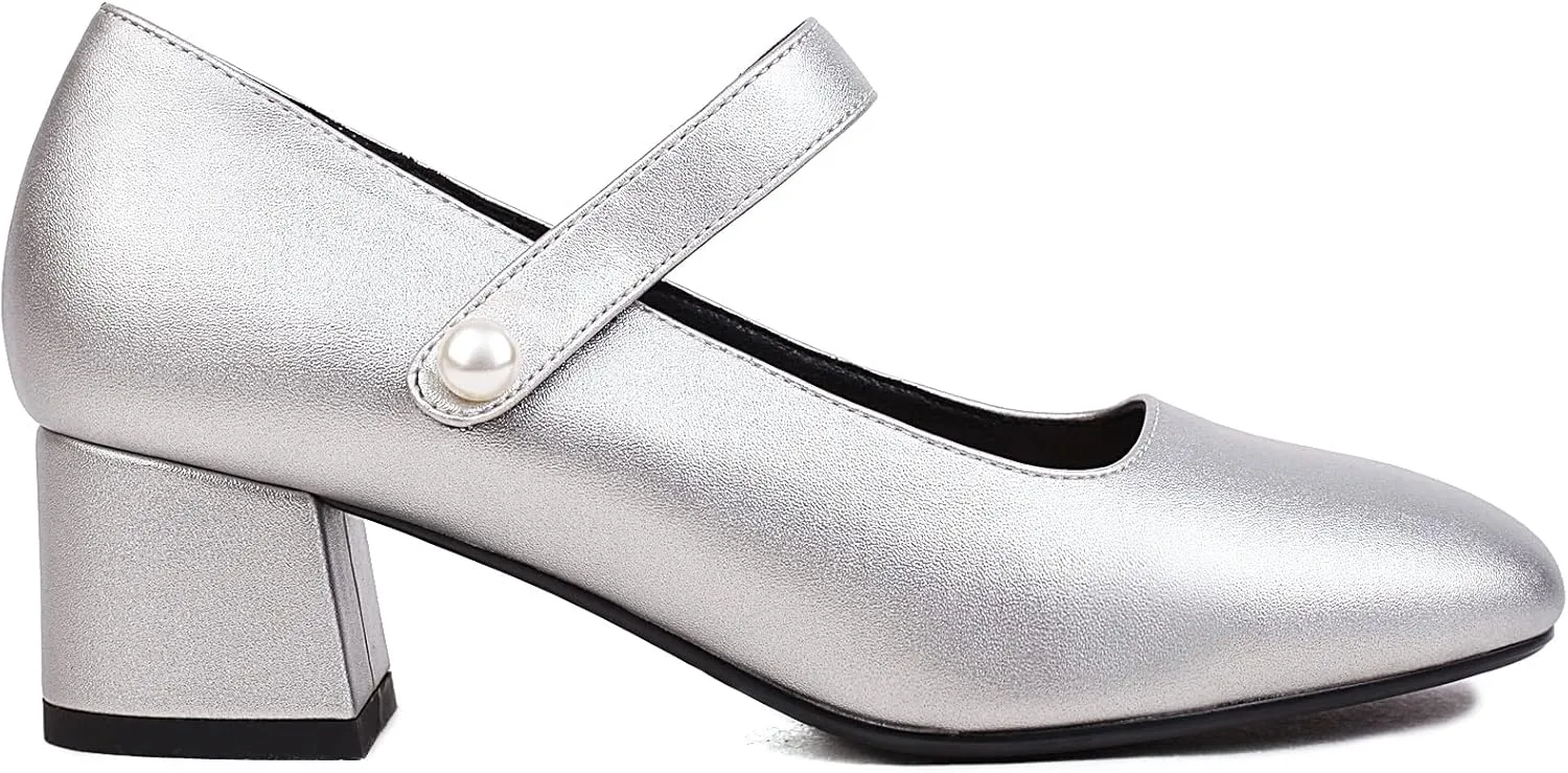 Naiyee Mary Jane Shoes Women Chunky Heel Ankle Strap Dress Shoes for Women Low Heels Close Rounded Toe Pumps