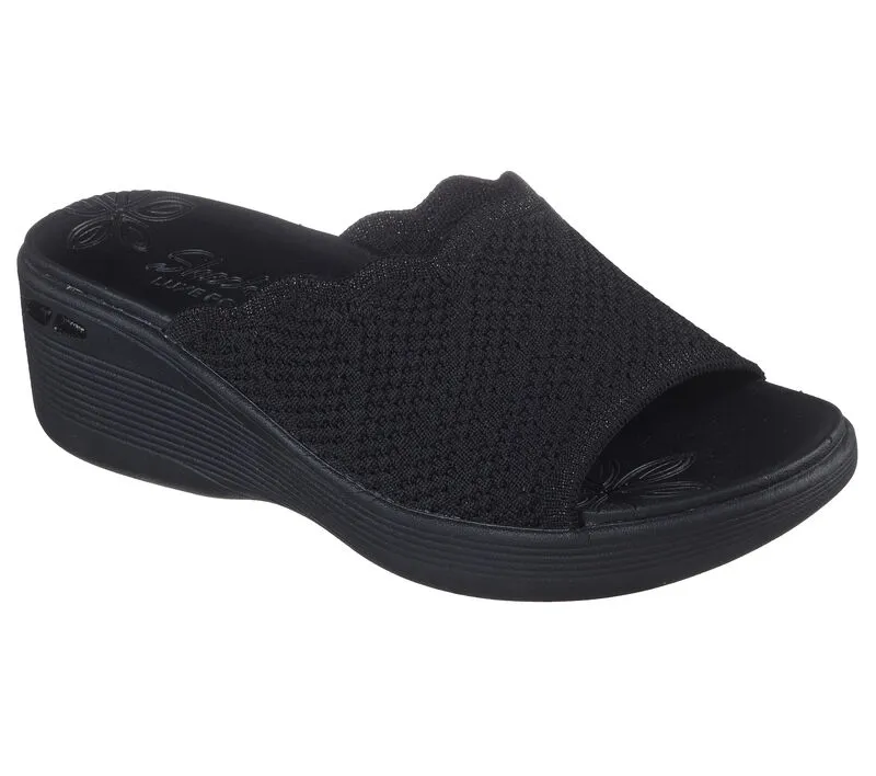 NEW Women's SKECHERS PIER-LITE - CLASSIC ELEGANCE Black KNIT Wedge Sandal AUTHENTIC IN BOX