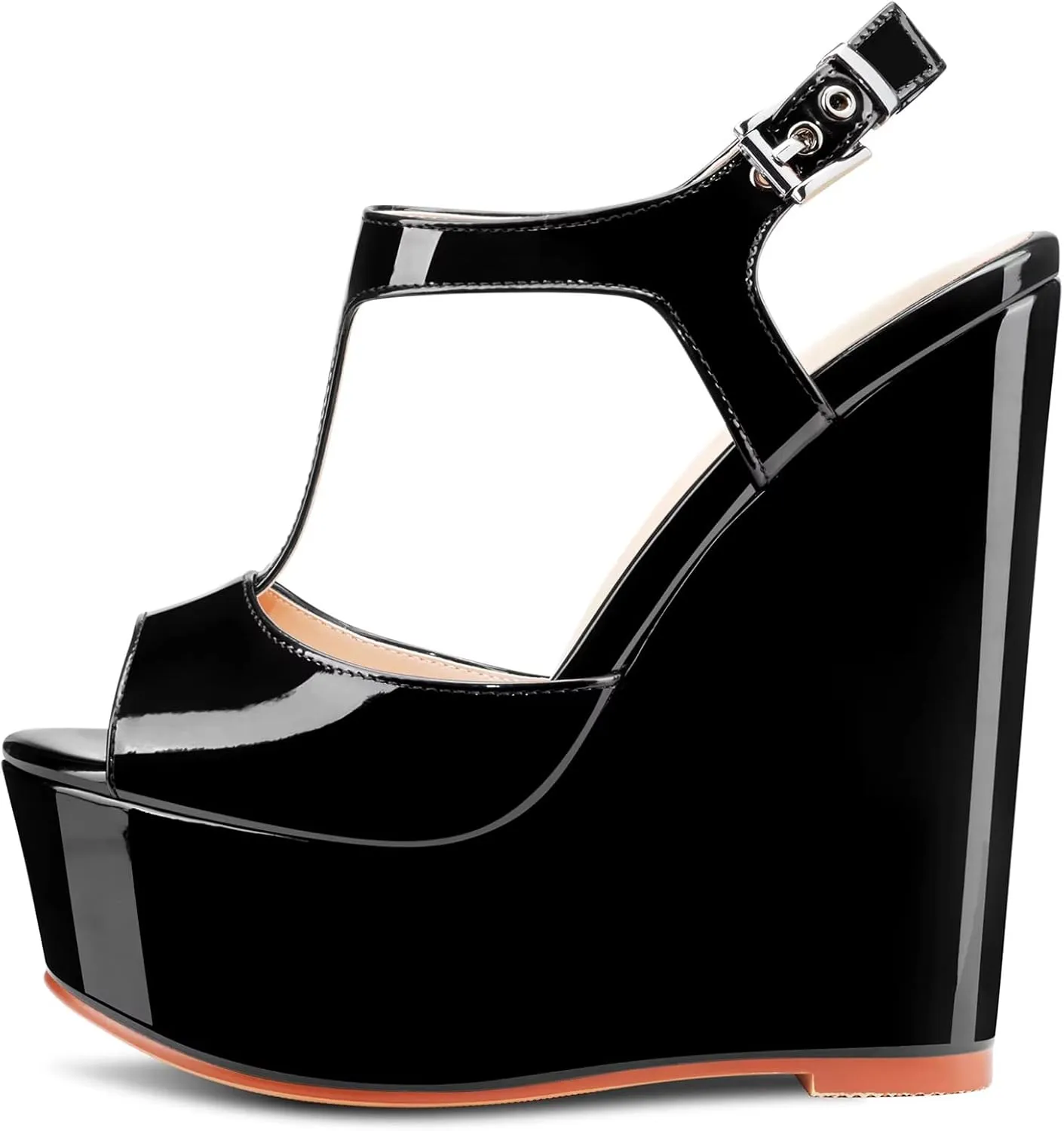 NobleOnly Women High Wedge Platform Heel Peep Open Toe Ankle Strap T-strap Slingback Buckle Sandals Wedding Party Dress 5.9 Inches Heels Shoes