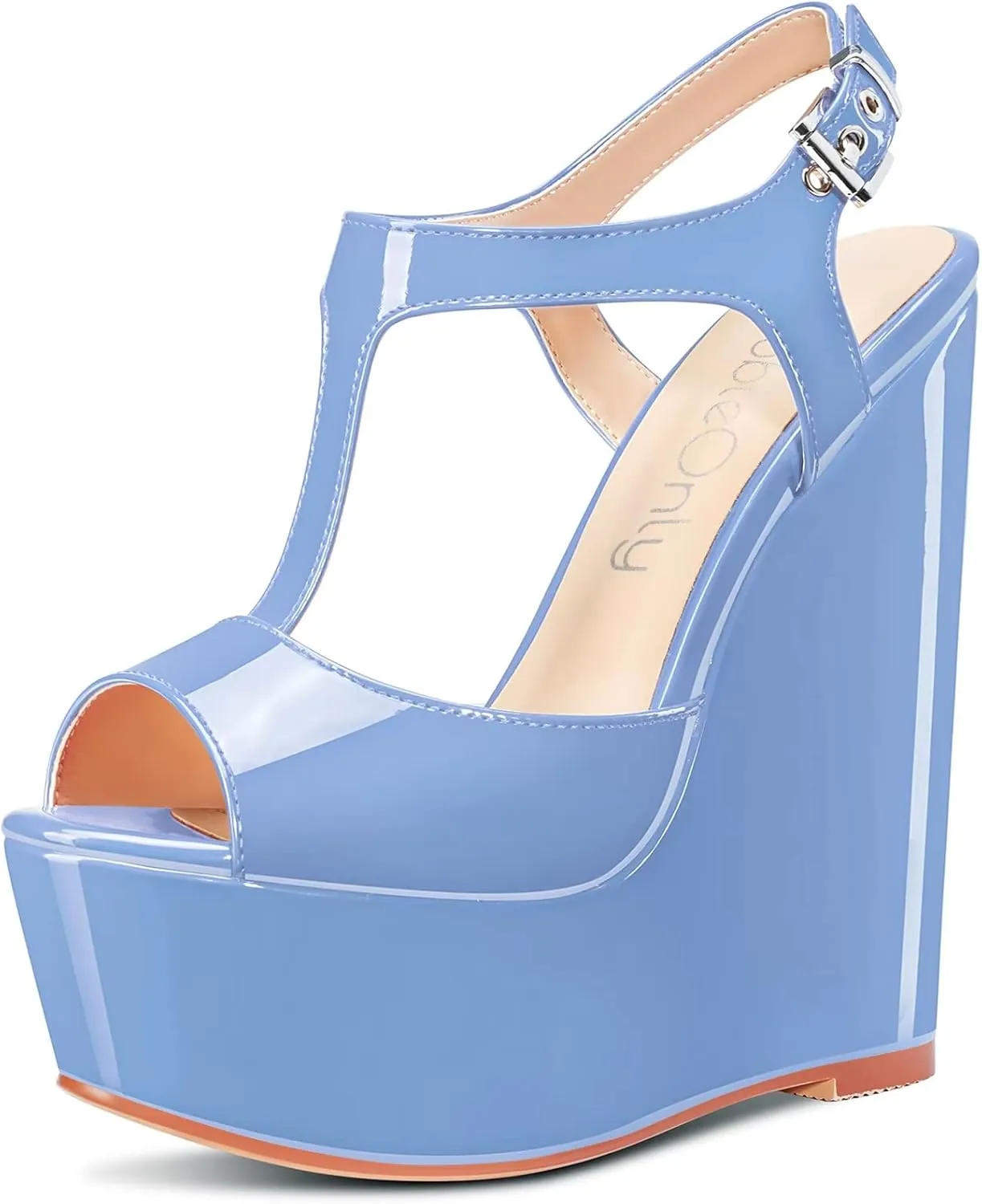 NobleOnly Women High Wedge Platform Heel Peep Open Toe Ankle Strap T-strap Slingback Buckle Sandals Wedding Party Dress 5.9 Inches Heels Shoes