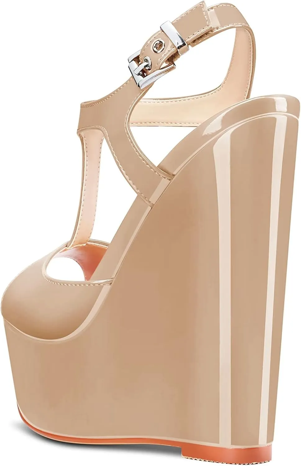 NobleOnly Women High Wedge Platform Heel Peep Open Toe Ankle Strap T-strap Slingback Buckle Sandals Wedding Party Dress 5.9 Inches Heels Shoes