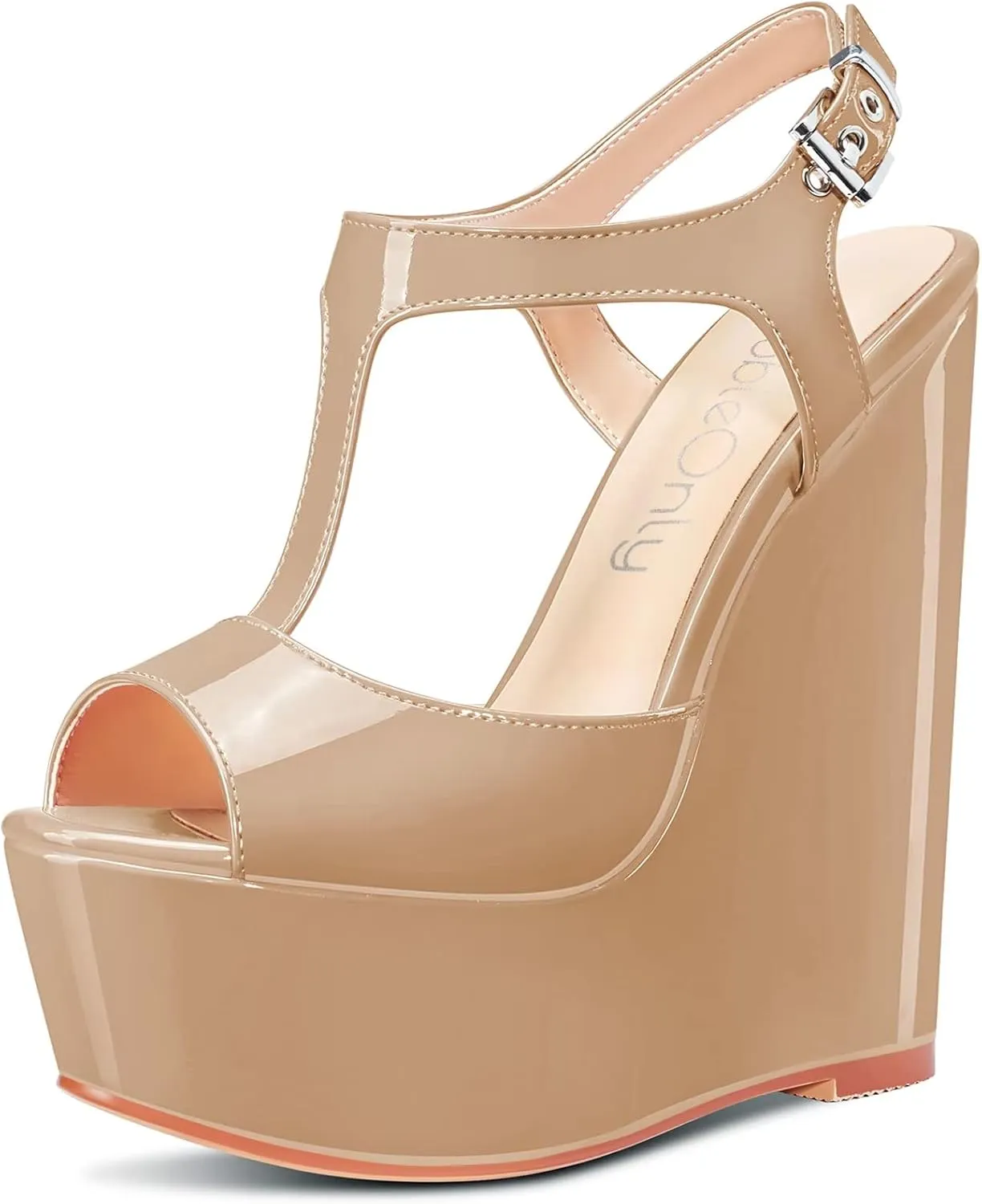 NobleOnly Women High Wedge Platform Heel Peep Open Toe Ankle Strap T-strap Slingback Buckle Sandals Wedding Party Dress 5.9 Inches Heels Shoes