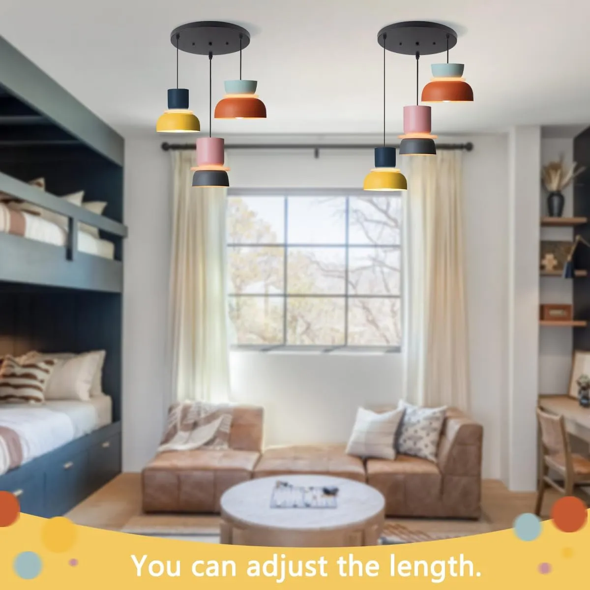 Nordic Modern Pendant Light Macaron Color Mid Century Hanging Light Fixture with Aluminum Shade Colorful Chandelier Ceiling Pendant Lights for Dining Room Kitchen (3-Light)