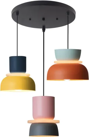 Nordic Modern Pendant Light Macaron Color Mid Century Hanging Light Fixture with Aluminum Shade Colorful Chandelier Ceiling Pendant Lights for Dining Room Kitchen (3-Light)