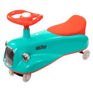 Nuby Twist N Ride Classic Ride on Cars - Riding Toys with Realistic Working Front & Back Lights - Fun Light Up Car Scooter with Music - Toddler Toys for 3 Years and Up - Aqua & Red Toy Scooter Car