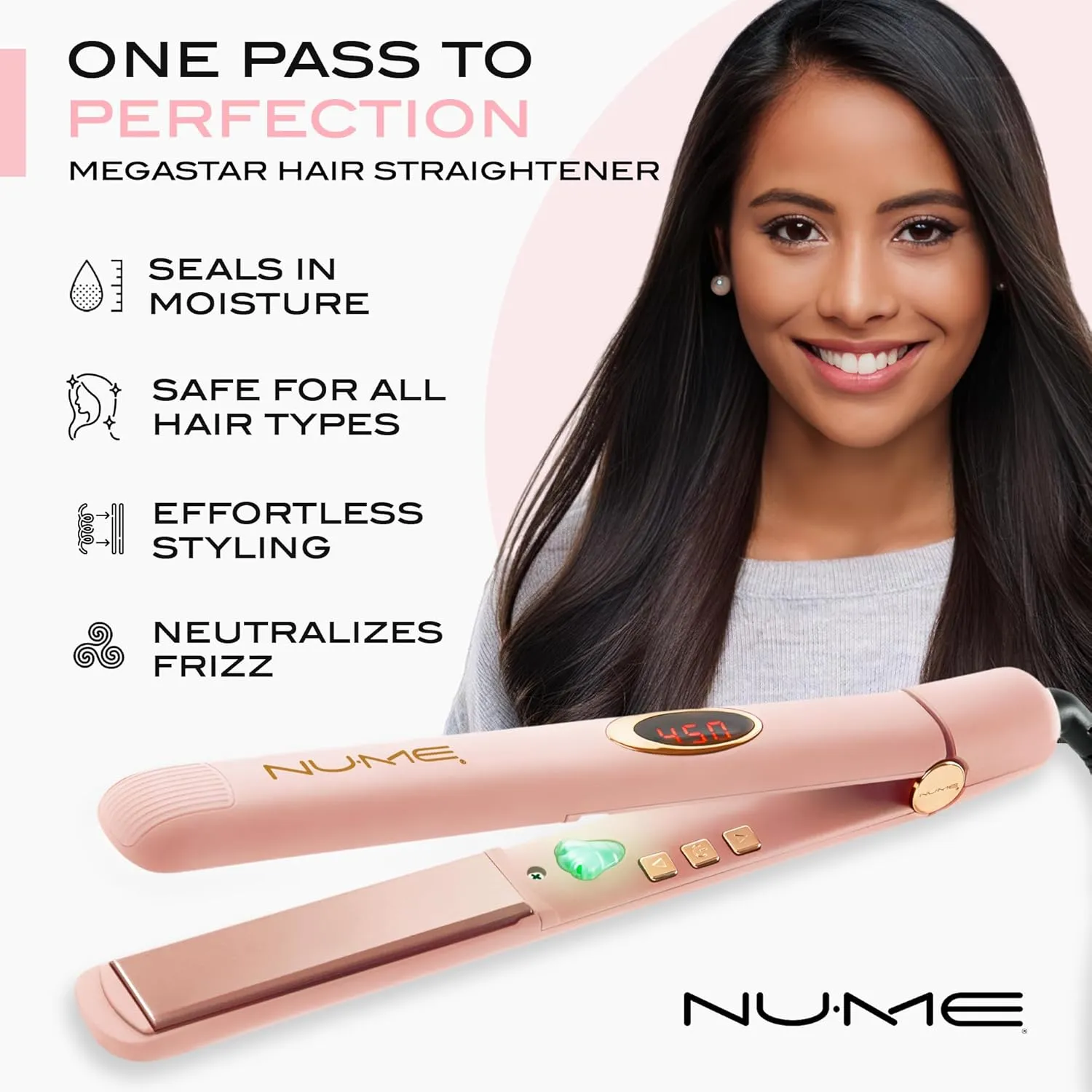 NuMe Megastar Hair Straightener Tourmaline Flat Iron–1 Inch Floating Plates with Negative Ion Booster, Infrared Light Strip, Ideal for All Hair Types – Ultra-Smooth and Shiny Results