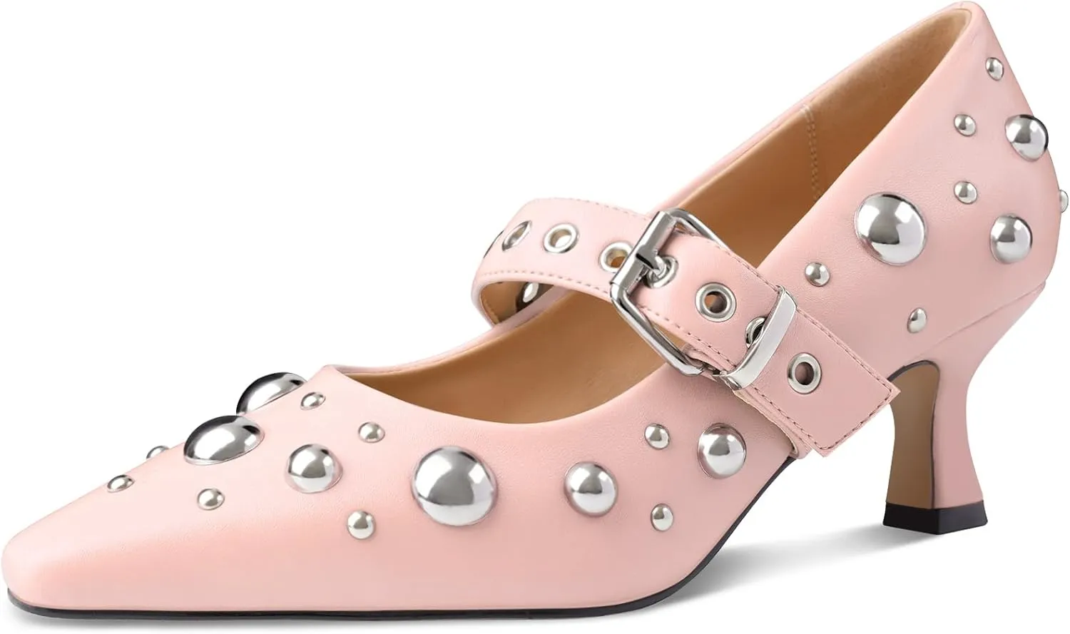 Oh Mispares Women’s Pointed Toe Pumps Mary Jane Kitten Heel Closed Toe Dress Shoes Studded Strap Buckle 2 Inches Wedding Prom Business
