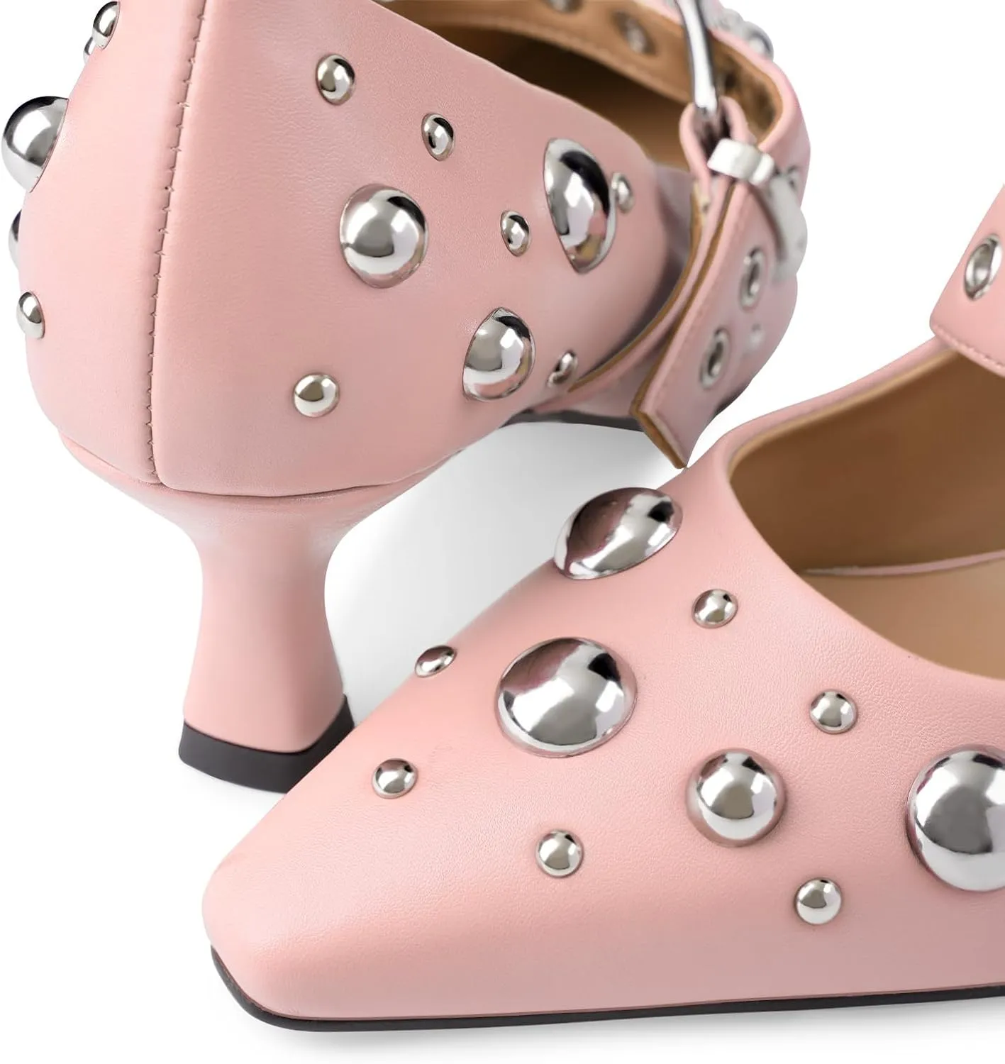 Oh Mispares Women’s Pointed Toe Pumps Mary Jane Kitten Heel Closed Toe Dress Shoes Studded Strap Buckle 2 Inches Wedding Prom Business