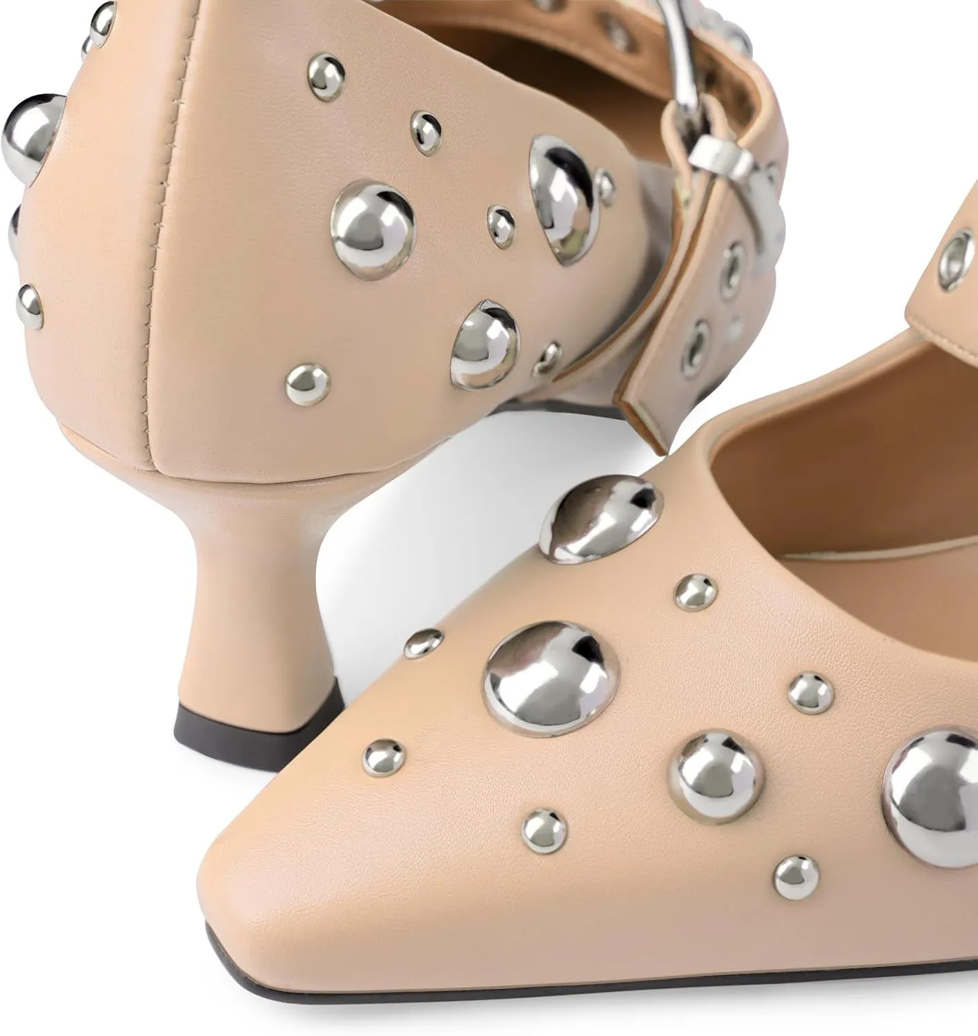 Oh Mispares Women’s Pointed Toe Pumps Mary Jane Kitten Heel Closed Toe Dress Shoes Studded Strap Buckle 2 Inches Wedding Prom Business