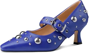 Oh Mispares Women’s Pointed Toe Pumps Mary Jane Kitten Heel Closed Toe Dress Shoes Studded Strap Buckle 2 Inches Wedding Prom Business
