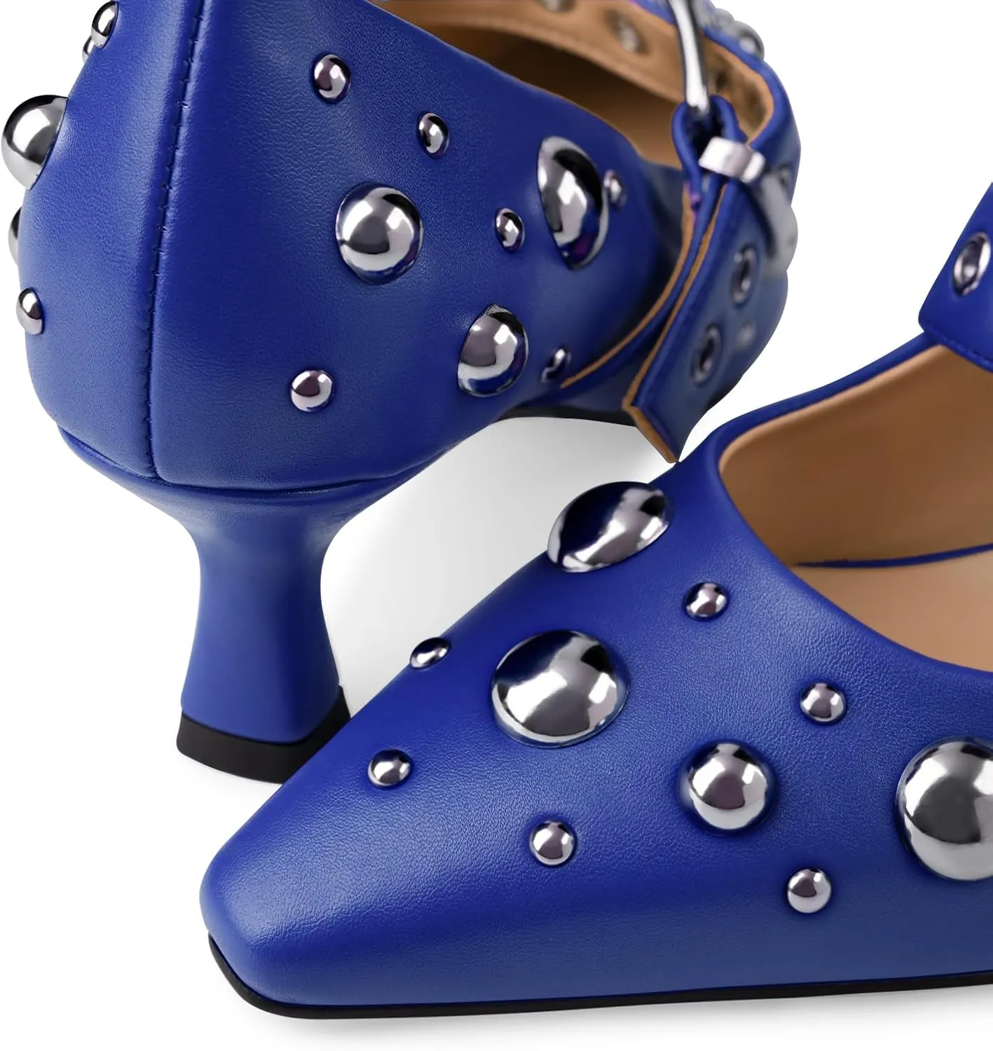 Oh Mispares Women’s Pointed Toe Pumps Mary Jane Kitten Heel Closed Toe Dress Shoes Studded Strap Buckle 2 Inches Wedding Prom Business