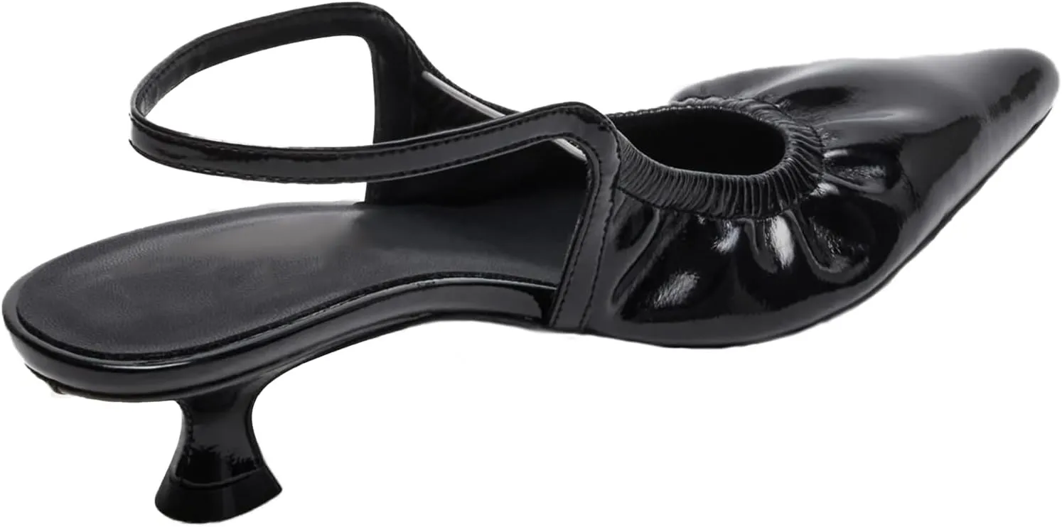olomisa Slingback Pumps for Women, Kitten Heels with Pointed Toe Low Heel Sandals Ankle Strap Heels Slip-On Pumps