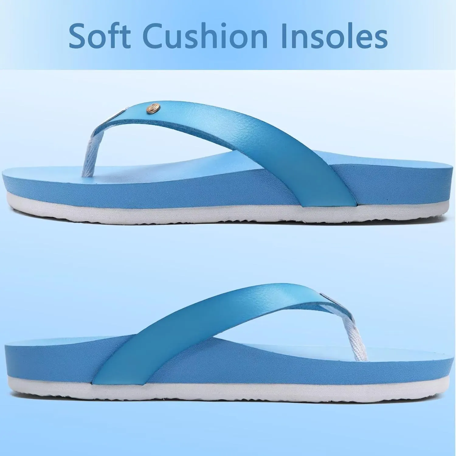 ONCAI Womens Flip Flops For Women Comfortable Leather Strap Yoga Mat Non-Slip Women's Thong Sandal Casual Summer Beach Slippers With Arch Support