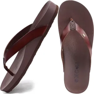 ONCAI Womens Flip Flops For Women Comfortable Leather Strap Yoga Mat Non-Slip Women's Thong Sandal Casual Summer Beach Slippers With Arch Support