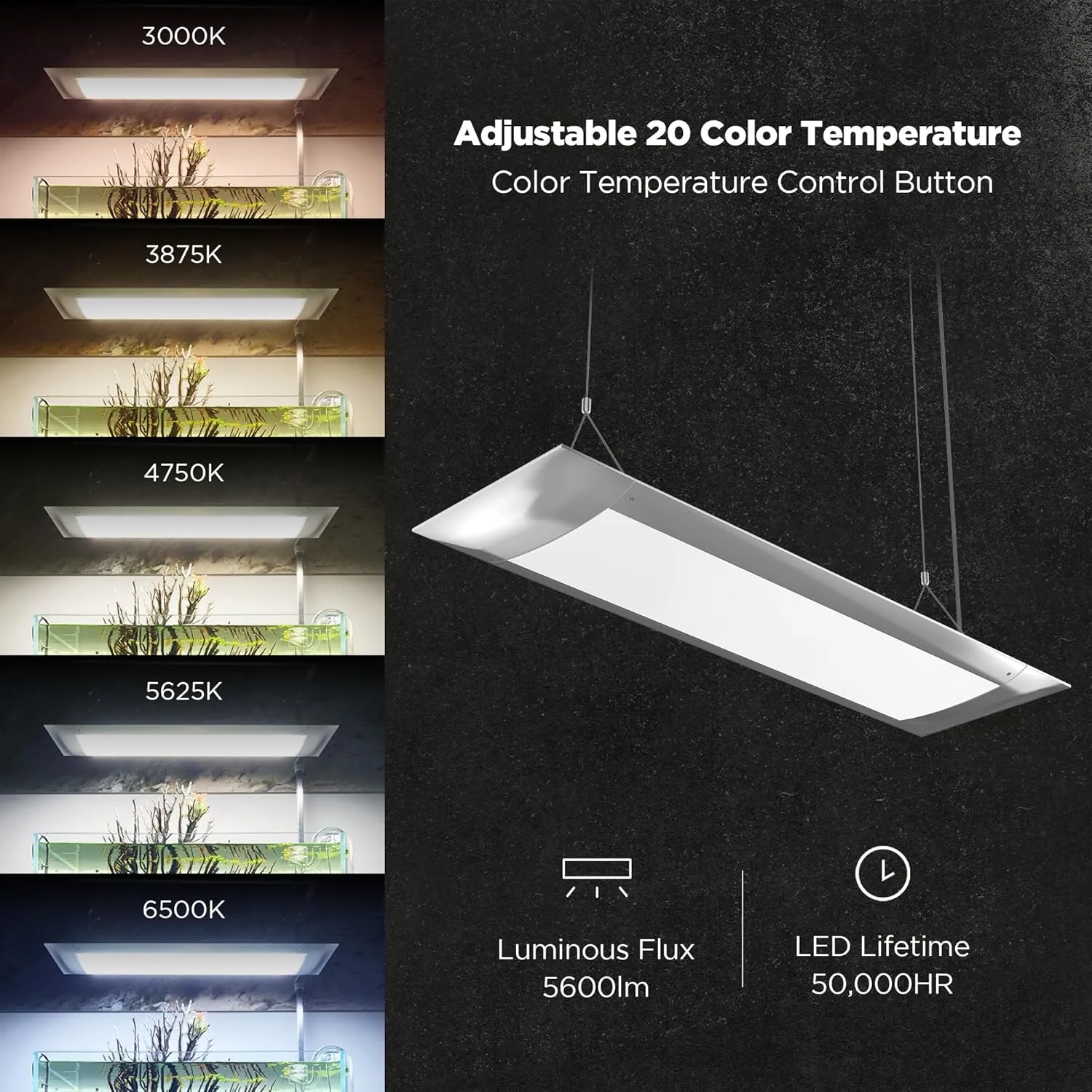 ONF Flat One  24 Inch 24/7 Cycle Aquarium Light, Yellow White Full Spectrum ColorFull LED Light, Fish Tank Light Brightness Dimmable & Color Temperature APP Controlled, Sunrise & Sunset, Pendant Style