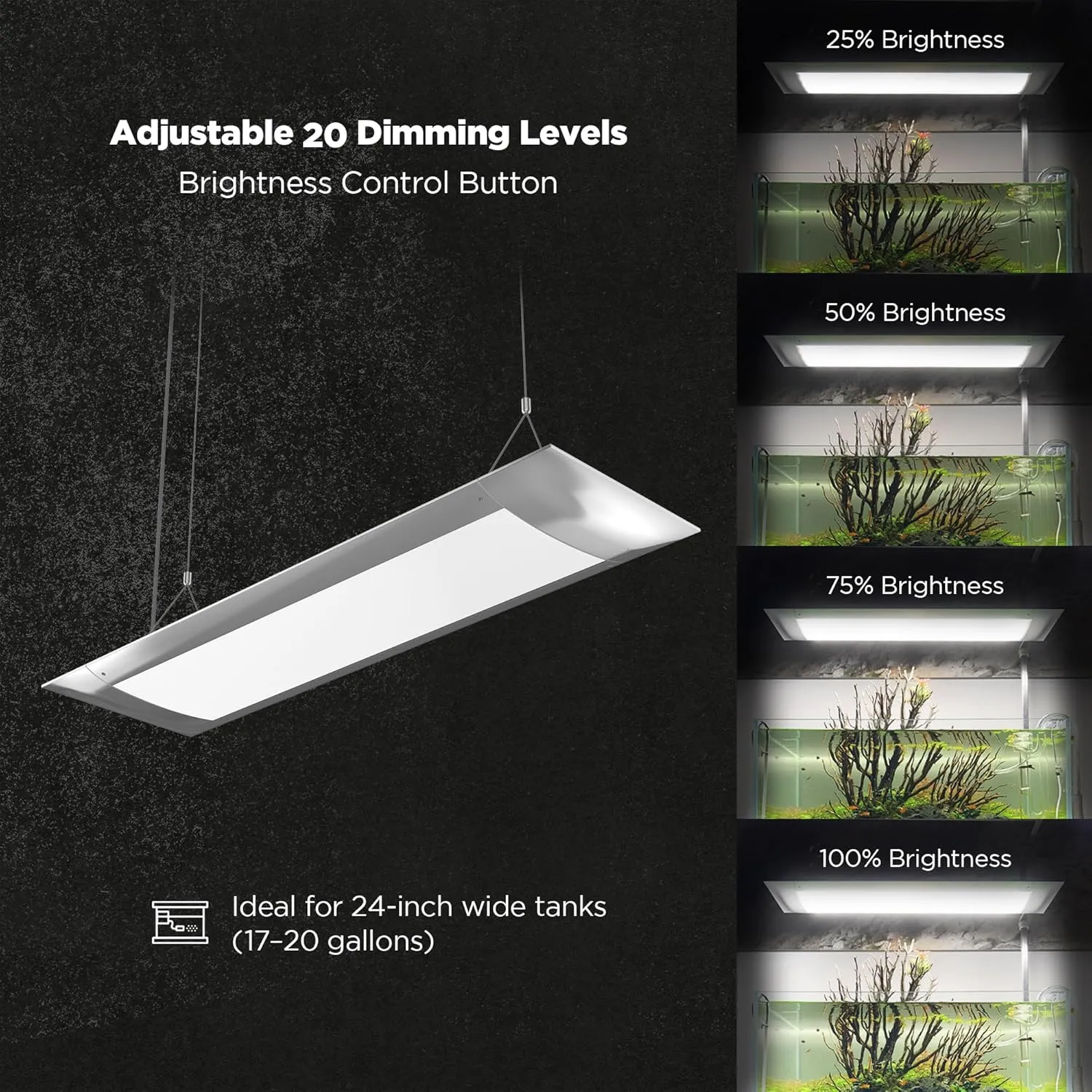 ONF Flat One  24 Inch 24/7 Cycle Aquarium Light, Yellow White Full Spectrum ColorFull LED Light, Fish Tank Light Brightness Dimmable & Color Temperature APP Controlled, Sunrise & Sunset, Pendant Style