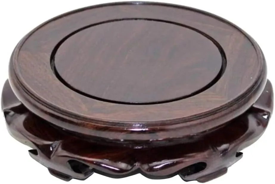 Oriental Furniture Wooden Display Stand Base Lotus Pedestal Vase Base Table Lamp Teapot Base Black Catalpa Furniture Stable Home Decoration Size5 (4.80x1.78in)