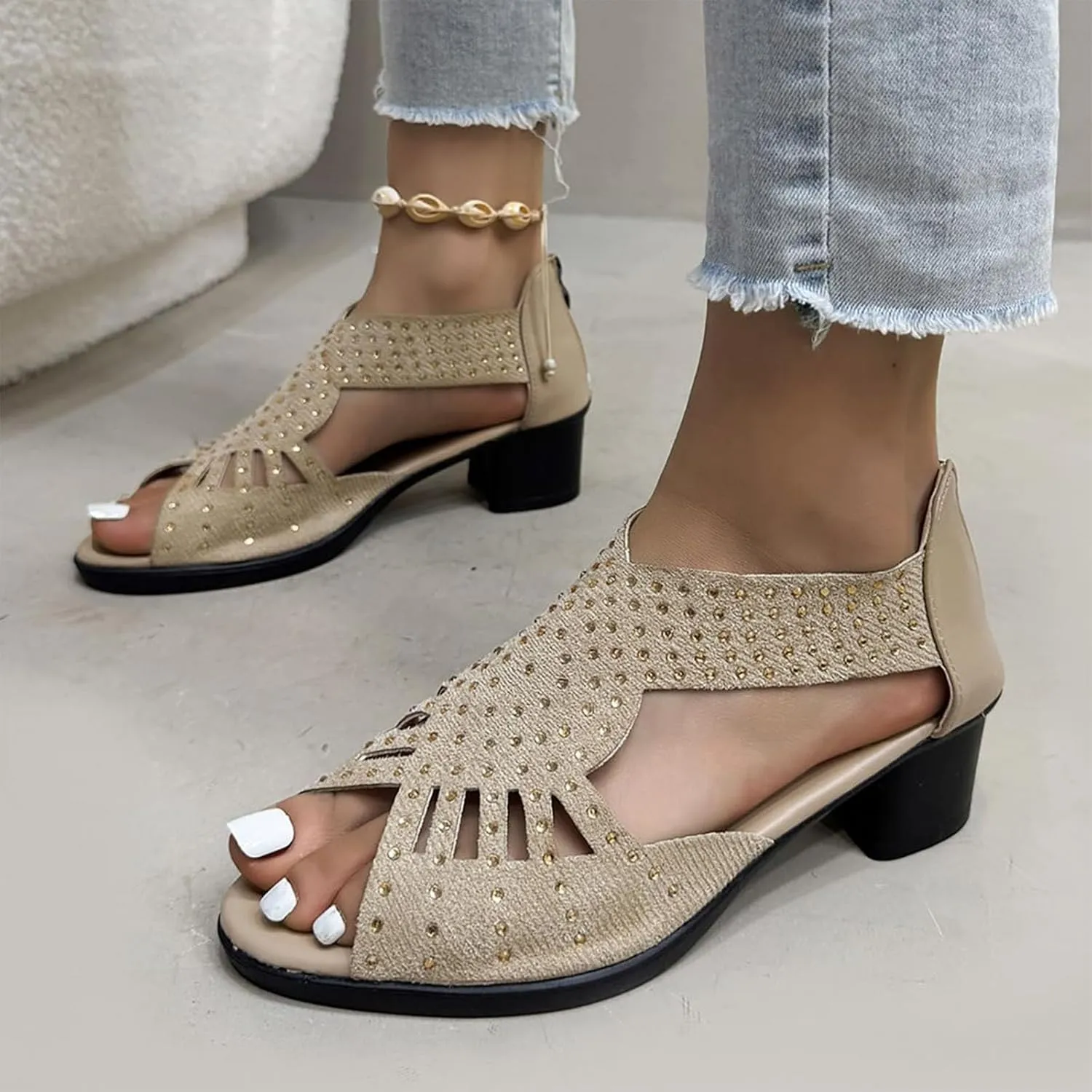 Orthopedic Low Heel Cut-Out Sandals, Glow Step Orthopedic Sandals, Sparkly Rhinestone Comfort Sports Slippers - Arch Support