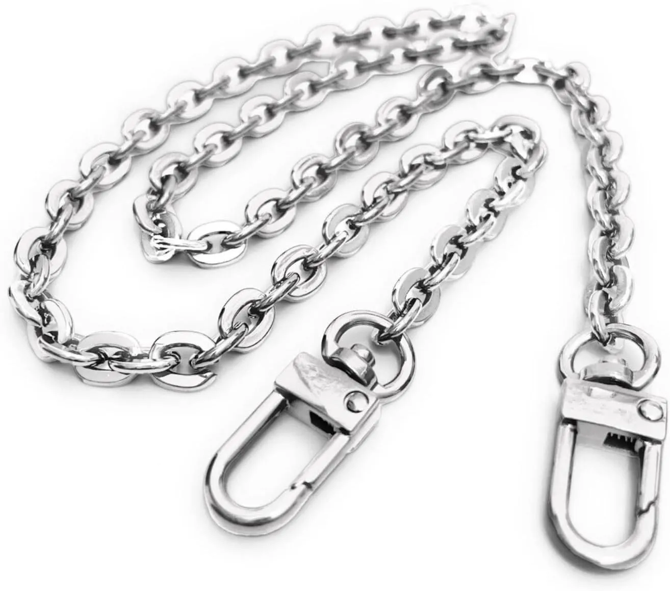Oval Purse Chain Flat Silver Light Weight Crossbody Shoulder Strap Polished Quality - (40" / 100cm)