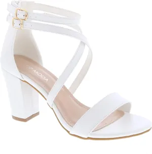 Over the Toe Strap Ankle Wrap Strap Heel Open Toe Block Heel Criss Cross Low, White, 6.5
