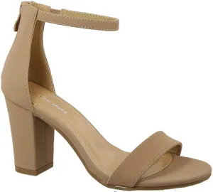 Over the Toe Strap Ankle Wrap Strap Heel Open Toe Medium Heel, Tan, 5