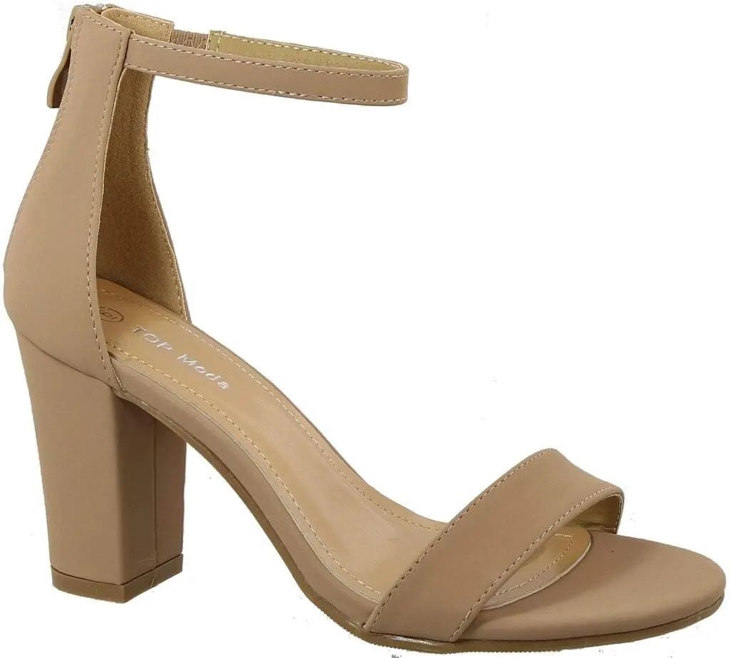 Over the Toe Strap Ankle Wrap Strap Heel Open Toe Medium Heel, Tan, 6
