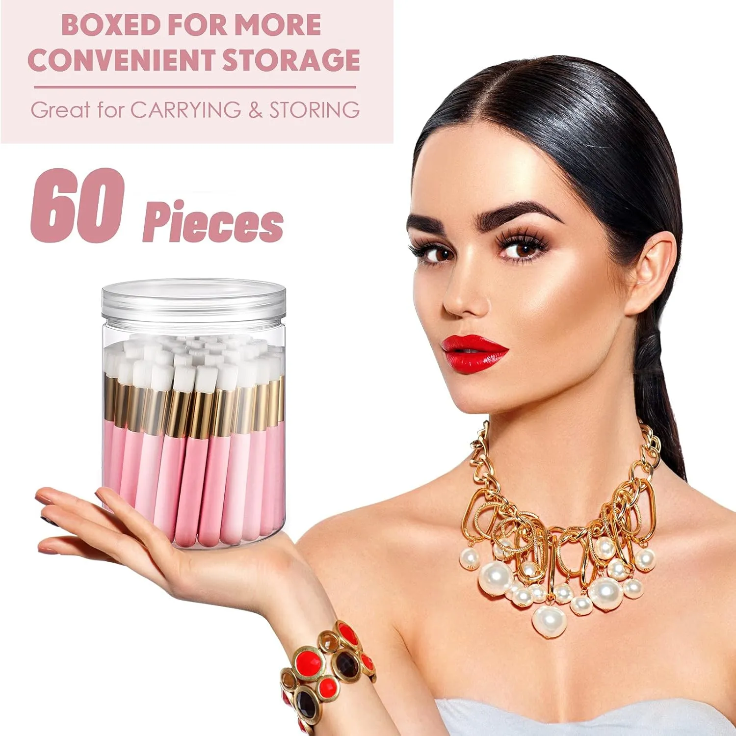 Patelai 60 Pieces Lash Shampoo Brushes with Container, Eyelash Extension Cleansing Brush Nose Pore Cleaning Tool Peel off Blackhead Removing Tool Cosmetic Lash Cleanser Facial Cleansing(Pink)