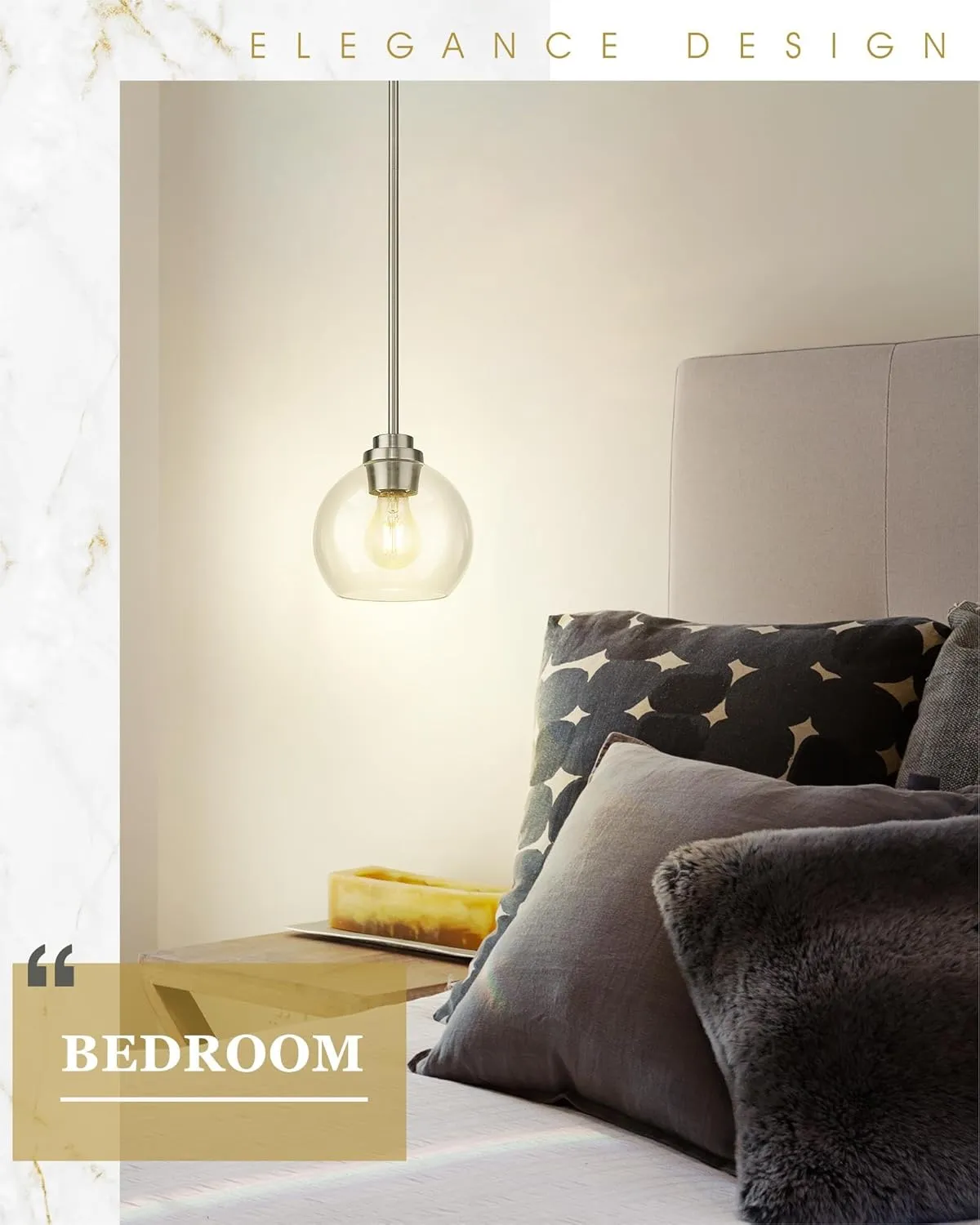 Pendant Lights Kitchen Island 2 Pack, 7" Modern Brushed Nickel Hanging Lights Fixtures with Clear Glass Globe Shade, Kitchen Island Lighting for Bathroom, AD-22280-1P2-SN-C