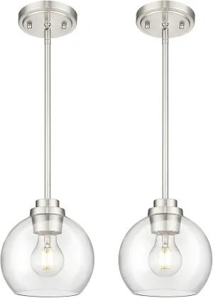 Pendant Lights Kitchen Island 2 Pack, 7" Modern Brushed Nickel Hanging Lights Fixtures with Clear Glass Globe Shade, Kitchen Island Lighting for Bathroom, AD-22280-1P2-SN-C