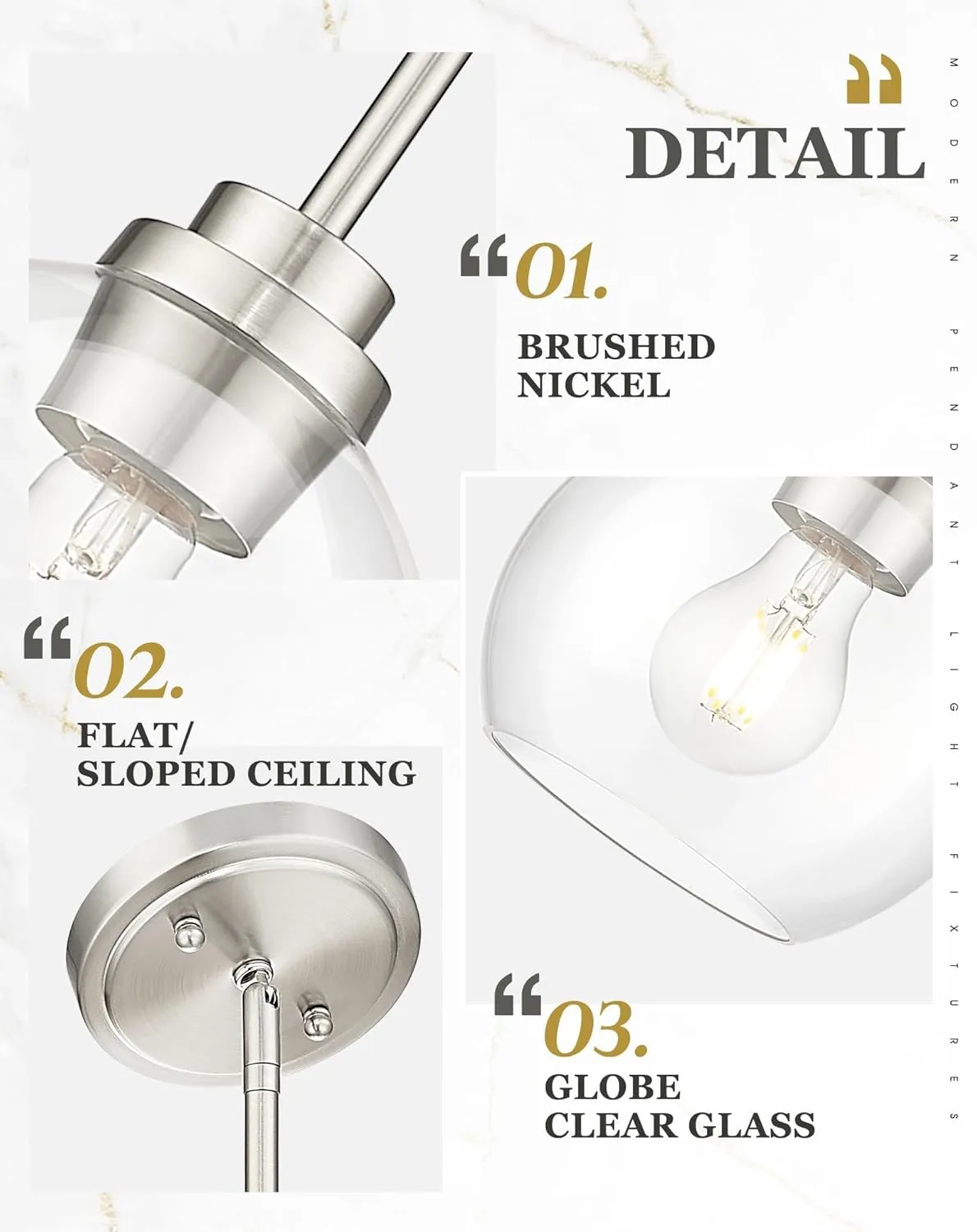 Pendant Lights Kitchen Island 2 Pack, 7" Modern Brushed Nickel Hanging Lights Fixtures with Clear Glass Globe Shade, Kitchen Island Lighting for Bathroom, AD-22280-1P2-SN-C