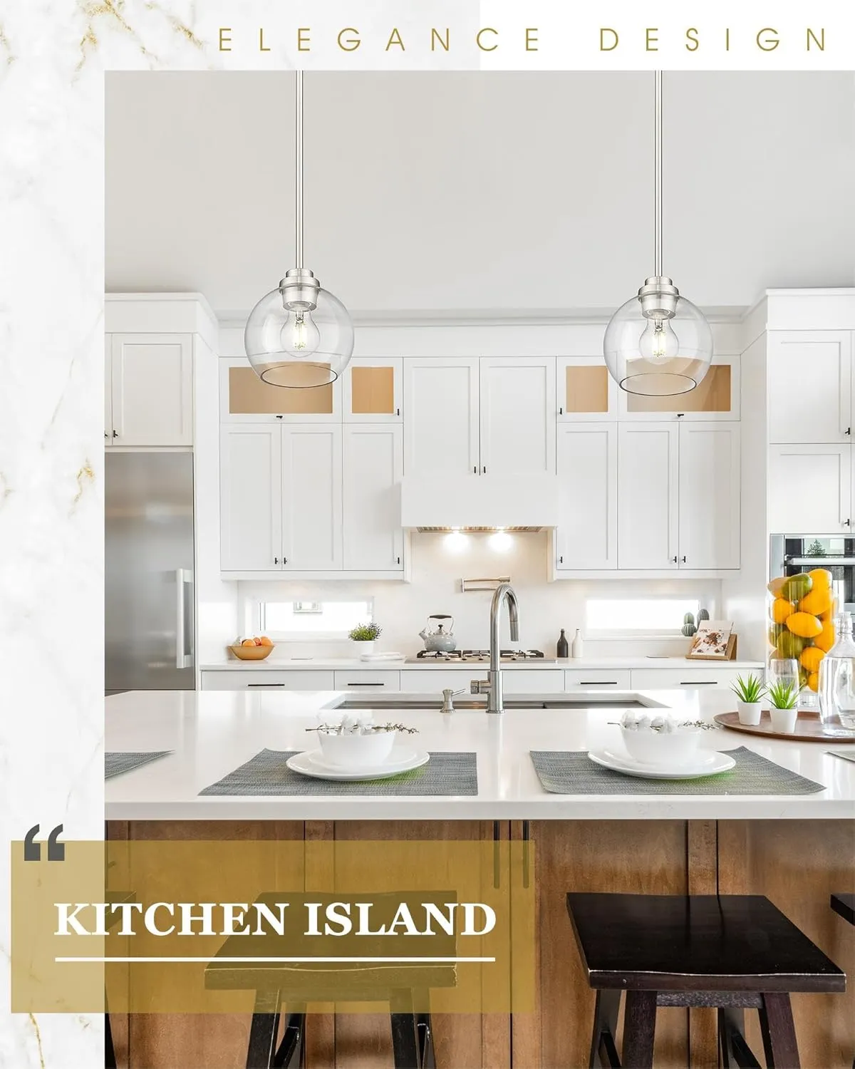 Pendant Lights Kitchen Island 2 Pack, 7" Modern Brushed Nickel Hanging Lights Fixtures with Clear Glass Globe Shade, Kitchen Island Lighting for Bathroom, AD-22280-1P2-SN-C