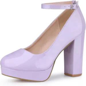 Perphy Ankle Strap Platform Chunky Heels Mary Jane Pumps for Women