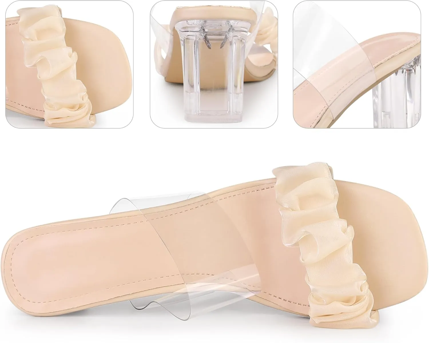 Perphy Clear Transparent Strap Chunky Heel Sandals Open Toe Slip on Slides for Women