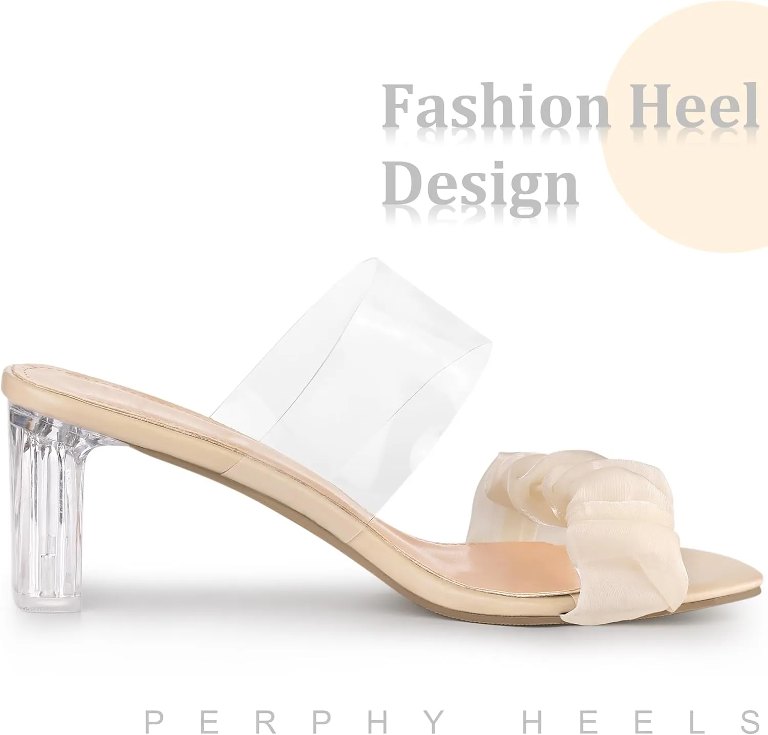 Perphy Clear Transparent Strap Chunky Heel Sandals Open Toe Slip on Slides for Women