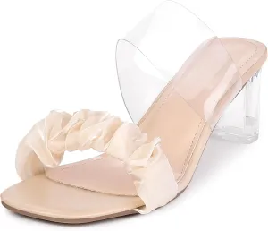 Perphy Clear Transparent Strap Chunky Heel Sandals Open Toe Slip on Slides for Women